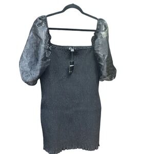 Forever 21 Black Smocked Puff Sleeves Knee Length Dress Size 2X NWT